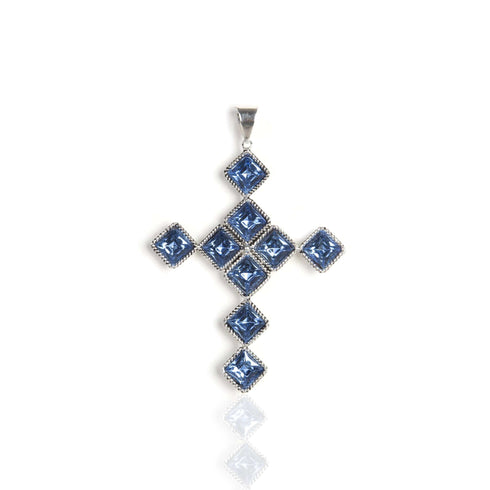 Brigid Cross of Kildare Charm Water Lt Sapphire - Silver