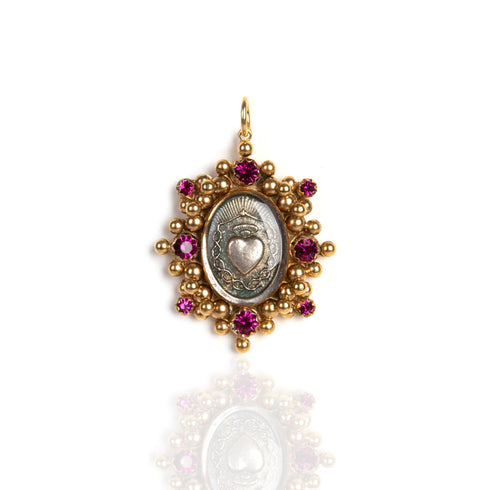 Oval Cloister Sacred Heart Charm in PINK - VSA Designs