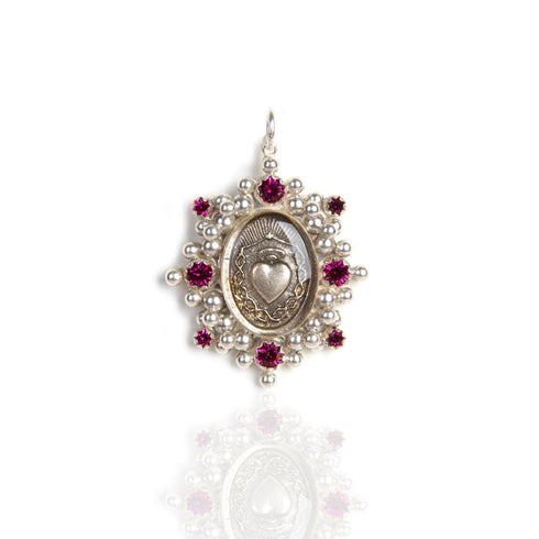 Oval Cloister Sacred Heart Charm in PINK - VSA Designs