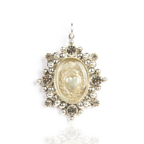 Oval Cloister Sacred Heart Charm - Silver