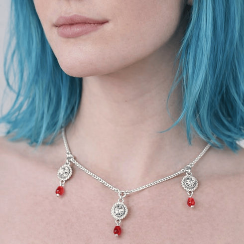 3 Crystal Bead Drop Necklace - Silver - VSA Designs