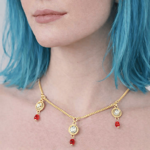 3 Crystal Bead Drop Necklace - Gold - VSA Designs