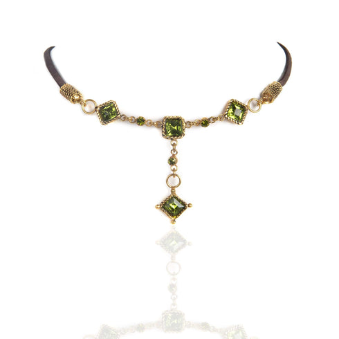Brigid Clarity Leather Choker Earth Olivine - Gold