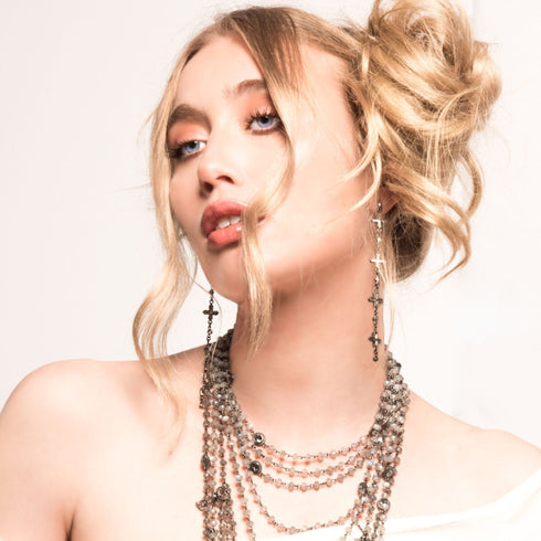 Peace Cross Crystal Drop Post Earrings