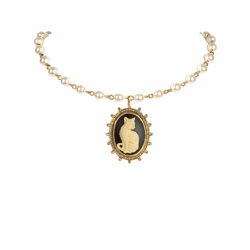 Iconic 6mm Pearl Choker Cream with Cat! - Gold
