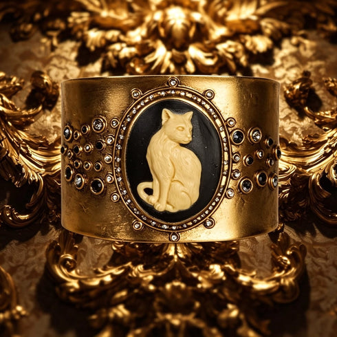 Cats! Cameo Crystal Cuff - Gold