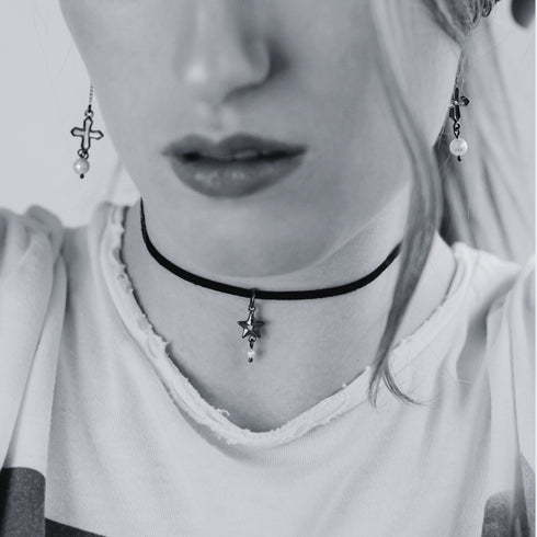 Peace Cross Pearl Post Earrings