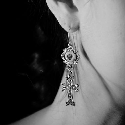 Retablo Framed Image and Cross Earrings - Gold - VSA Designs