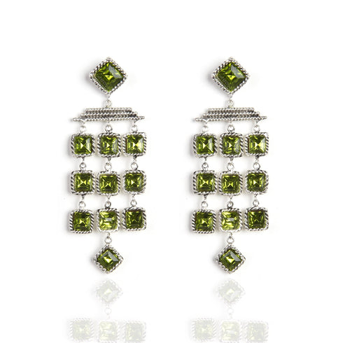 Brigid Cascade Post Earrings Earth Olivine - Silver - VSA Designs