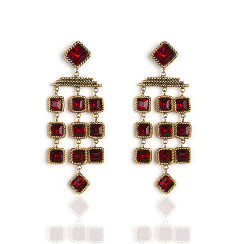 Brigid Cascade Post Earrings Fire Ruby - Gold