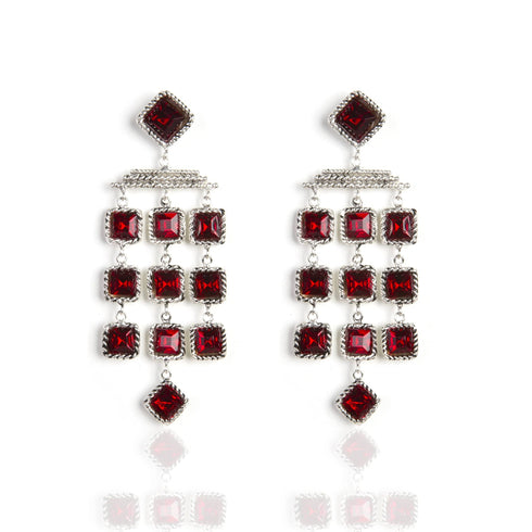 Brigid Cascade Post Earrings Fire Ruby - Silver