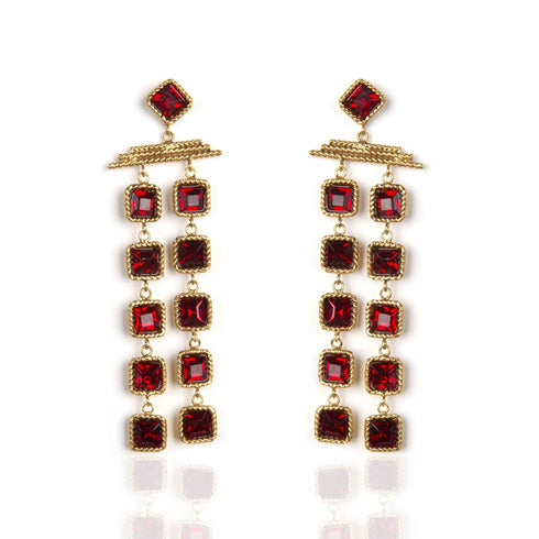 Brigid Waterfall Post Earrings Fire Ruby - Gold