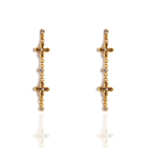 Peace Cross 2 Crystal Drop Post Earrings
