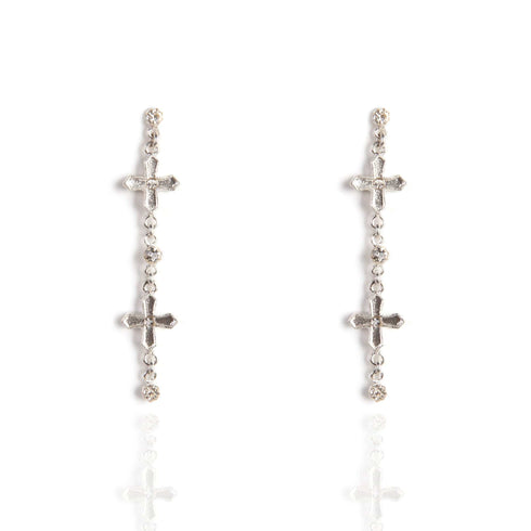 Peace Cross 2 Crystal Drop Post Earrings