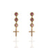 3 Crystal Cross Earrings Pink - Gold