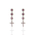 3 Crystal Cross Earrings Pink - Silver