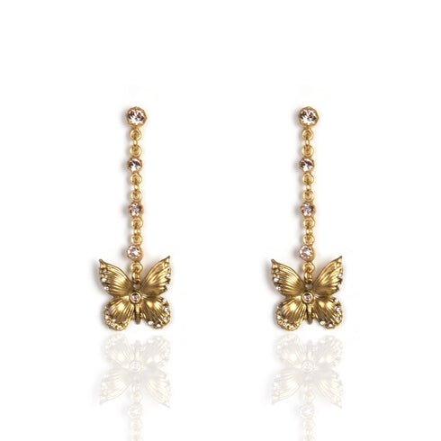 Butterfly Crystal Drop Earrings - Gold