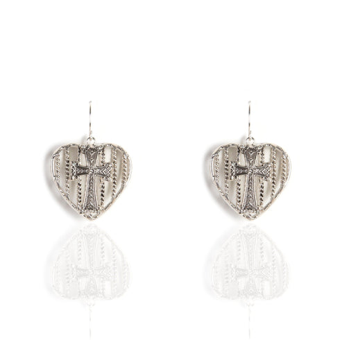 Caged Heart Cross Earrings