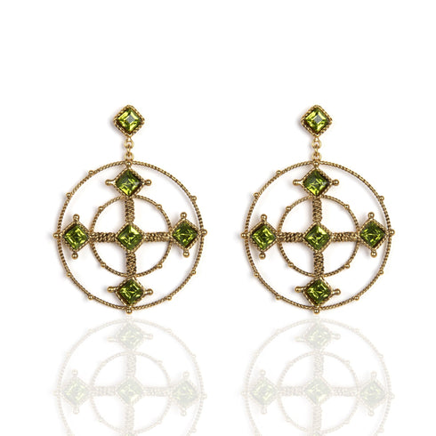 Brigid Celtic Cross Post Earrings Earth Olivine - Gold