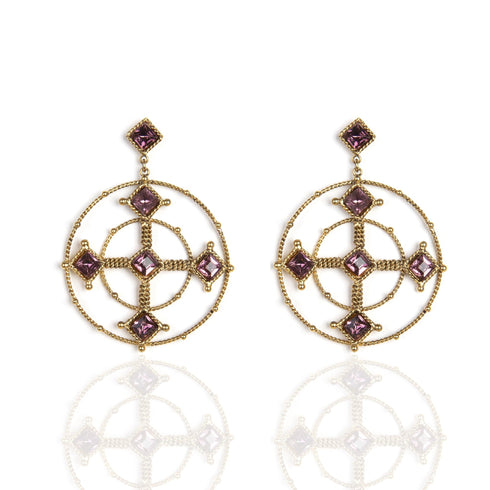 Brigid Celtic Cross Post Earrings Spirit Amethyst - Gold