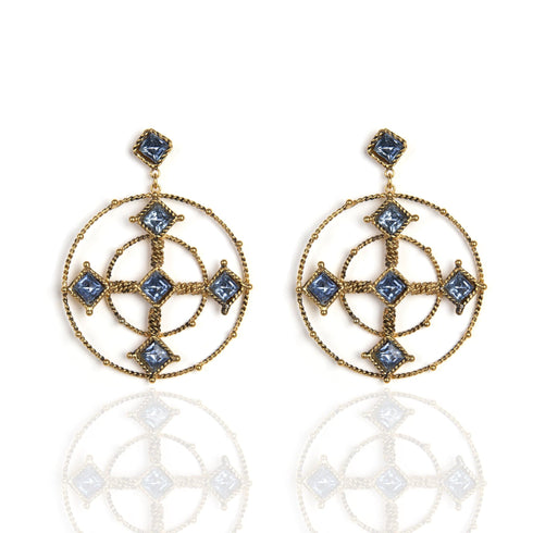 Brigid Celtic Cross Post Earrings Water Lt Sapphire - Gold