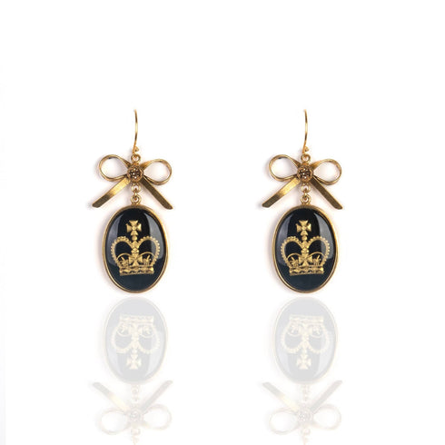 Crown & Bow Earrings - Gold