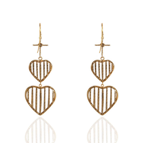 Caged Double Heart Earrings