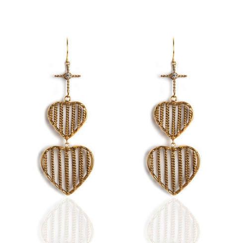 Caged Double Heart Earrings