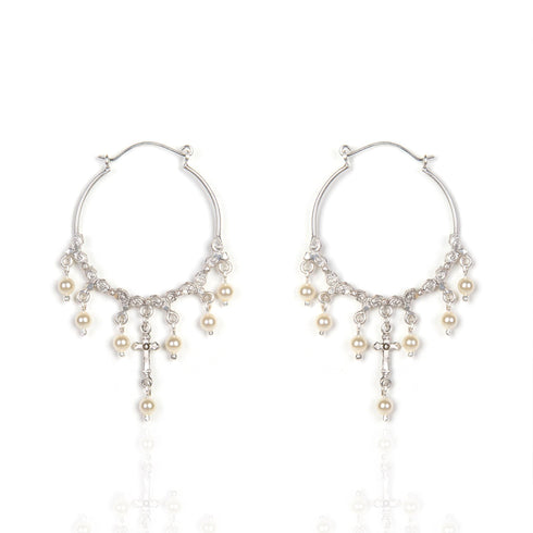 Esme Hoop Earrings Cream Pearl - Silver