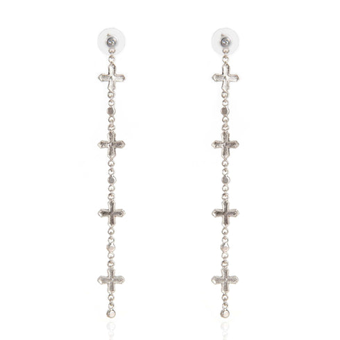 Peace Cross Crystal Drop Post Earrings