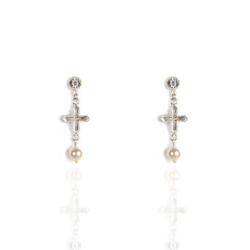Peace Cross Pearl Post Earrings