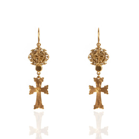 Retablo Framed Image and Cross Earrings - Gold - VSA Designs