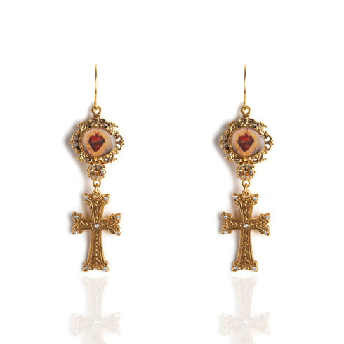 Retablo Framed Image and Cross Earrings - Gold - VSA Designs