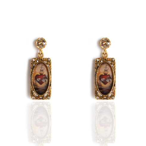 Retablo Rectangular Framed Earrings - Gold - VSA Designs