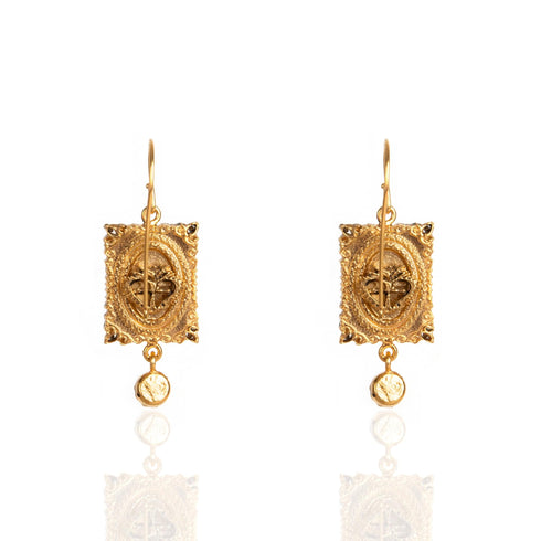 Retablo Pink Guadalupe Earrings - Gold