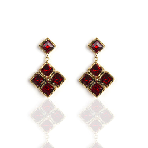 Brigid Seal of Grace Post Earrings Fire Ruby - Gold