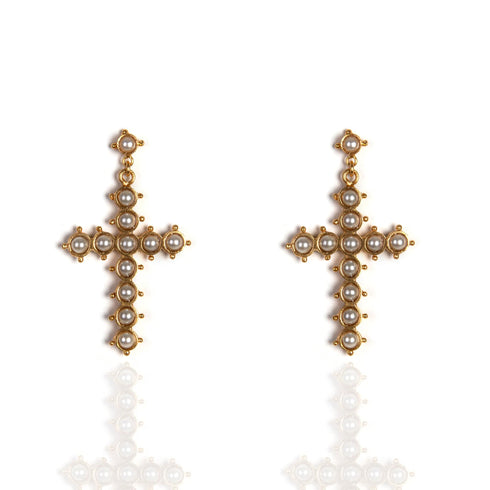 Saint Mia Rosary Style Earrings Cream Pearl - Gold
