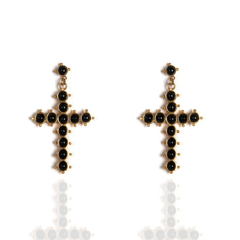 Saint Mia Rosary Style Earrings Mystic Black - Gold
