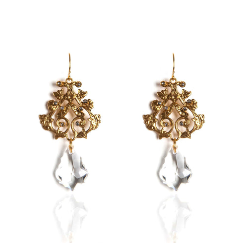 Vine Drop Earrings - Clear - Gold