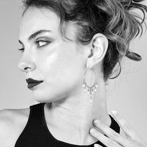 Esme Hoop Earrings Cream Pearl - Silver