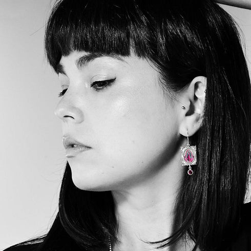 Retablo Pink Guadalupe Earrings - Gold