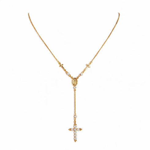 Maddie Rosary Necklace Clear - Gold
