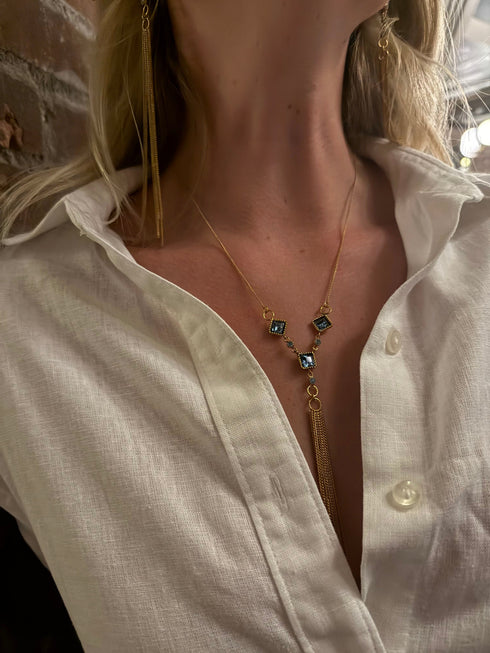 Brigid Serenity Chain Necklace Water Lt Sapphire - Gold