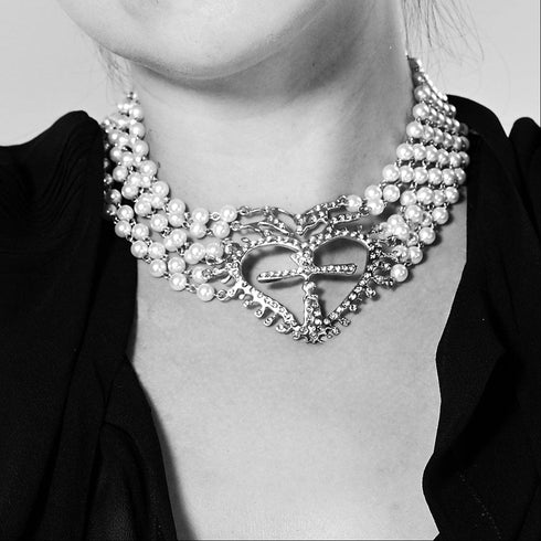 La Queen Collar - Cream Pearl Gunmetal - VSA Designs