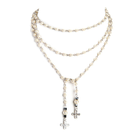 Peace Cross Beaded Lariat Cream Pearl - VSA Designs