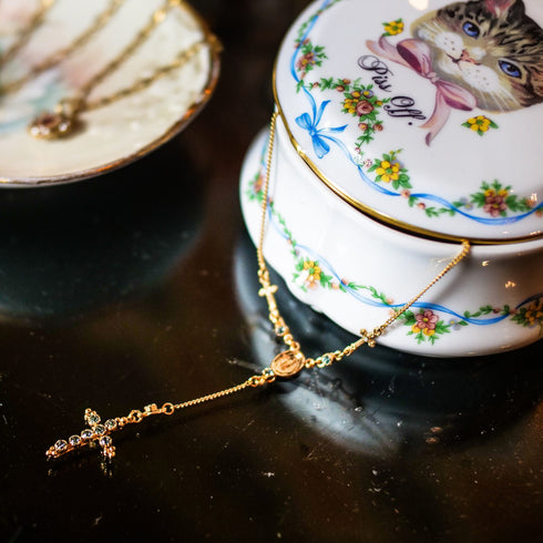 Maddie Rosary Necklace - Smokey Topaz - Gold