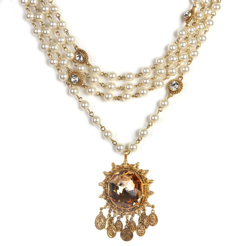 Magdalena 6mm Pearl Cream with Tribal Medallion - Gold