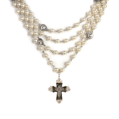 Magdalena 6mm Pearl Cream with All Medallions - Silver