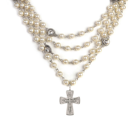 Magdalena - Pearl Cream with Rebel Cross - Silver