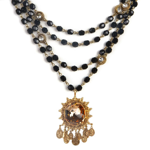 Magdalena 6mm Crystal Jet Black with Tribal Medallion - Gold